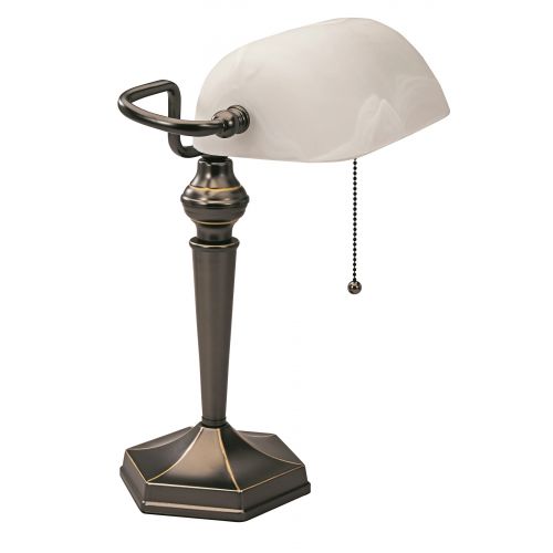  Victory Light V-LIGHT Traditional Style CFL Bankers Desk Lamp with White Glass Shade, Satin Black Finish