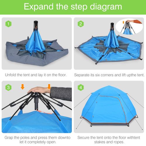  Victostar Instant Pop Up Family Camping Tent,Double Layer Waterproof 3 Season for Picnic Fishing Hiking Traveling