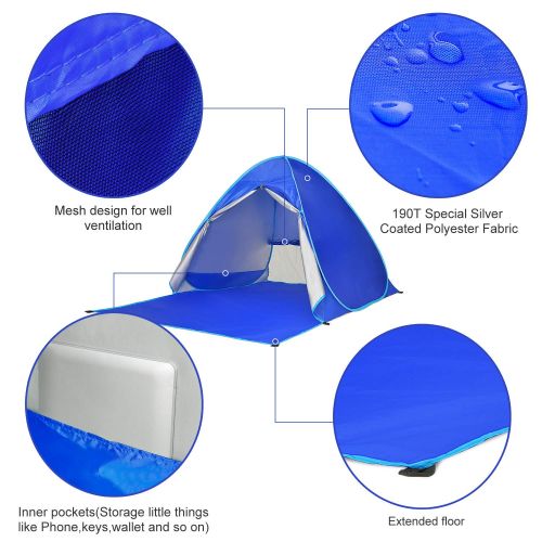  Victostar Pop up Beach Tent, Outdoor Automatic Portable Cabana 2-3 Person Fishing UV Protection Beach Umbrella Beach Shelter,Sets up in Seconds