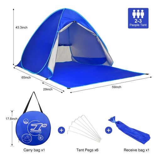  Victostar Pop up Beach Tent, Outdoor Automatic Portable Cabana 2-3 Person Fishing UV Protection Beach Umbrella Beach Shelter,Sets up in Seconds