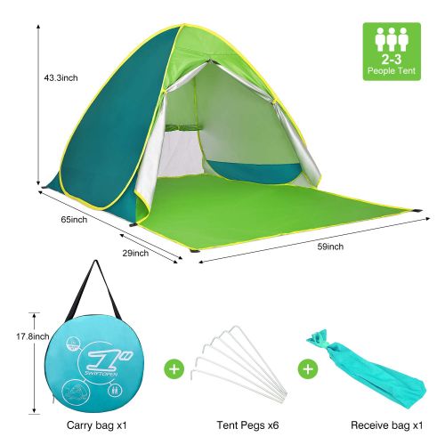  Victostar Pop up Beach Tent, Outdoor Automatic Portable Cabana 2-3 Person Fishing UV Protection Beach Umbrella Beach Shelter,Sets up in Seconds