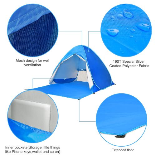  Victostar Pop up Beach Tent, Outdoor Automatic Portable Cabana 2-3 Person Fishing UV Protection Beach Umbrella Beach Shelter,Sets up in Seconds