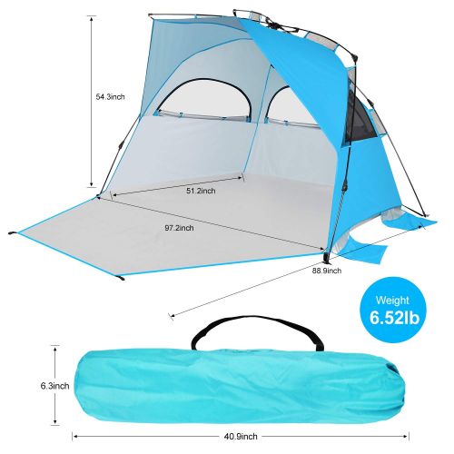  Victostar Easy Setup Beach Tent, Automatic Pop up Instant Sun Shelter with UPF 50+ UV Protection for Family Outdoor Beach Camping