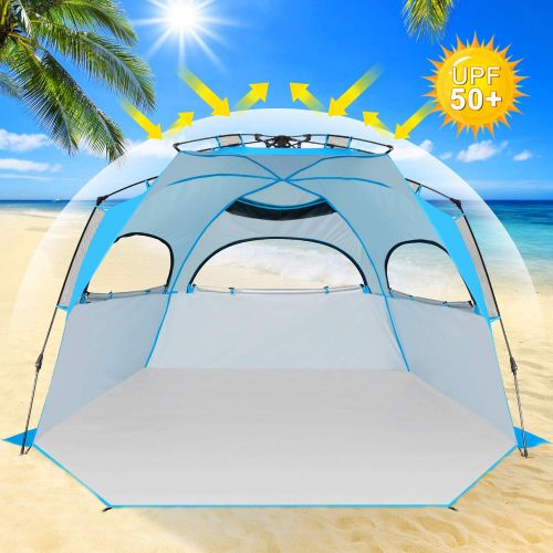  Victostar Easy Setup Beach Tent, Automatic Pop up Instant Sun Shelter with UPF 50+ UV Protection for Family Outdoor Beach Camping