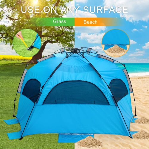  Victostar Easy Setup Beach Tent, Automatic Pop up Instant Sun Shelter with UPF 50+ UV Protection for Family Outdoor Beach Camping