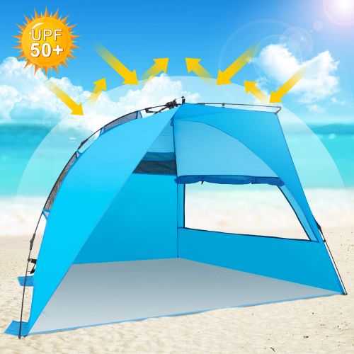  Victostar Easy Setup Beach Tent, Automatic Pop up Instant Sun Shelter with UPF 50+ UV Protection for Family Outdoor Beach Camping (X-Large)