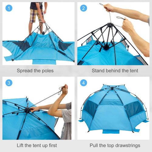  Victostar Easy Setup Beach Tent, Automatic Pop up Instant Sun Shelter with UPF 50+ UV Protection for Family Outdoor Beach Camping (X-Large)