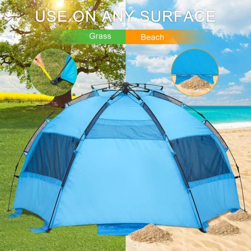  Victostar Easy Setup Beach Tent, Automatic Pop up Instant Sun Shelter with UPF 50+ UV Protection for Family Outdoor Beach Camping (X-Large)