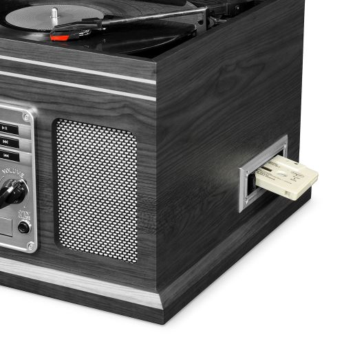  Innovative Technology Victrola Nostalgic Classic Wood Record Player 6-IN-1 with Bluetooth and CD Player (VTA200B)