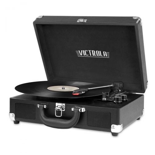  Portable Victrola Suitcase Record Player with Bluetooth and 3 Speed Turntable, Marsala