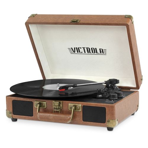  Portable Victrola Suitcase Record Player with Bluetooth and 3 Speed Turntable, UK Flag.