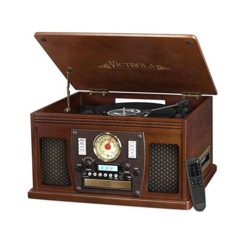  Victrola Wood 8-in-1 Nostalgic Bluetooth Record Player with USB Encoding and 3-speed Turntable - Mahogany