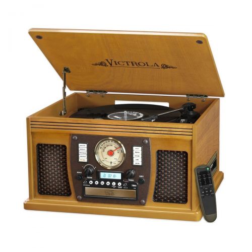  Victrola Wood 8-in-1 Nostalgic Bluetooth Record Player with USB Encoding and 3-speed Turntable - Mahogany