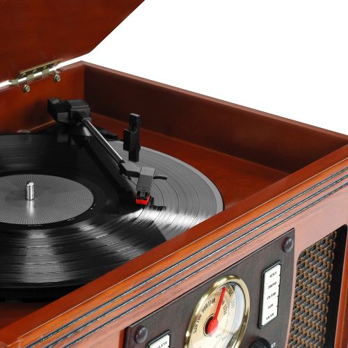  Victrola Wood 8-in-1 Nostalgic Bluetooth Record Player with USB Encoding and 3-speed Turntable - Mahogany