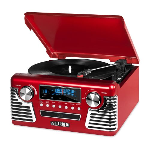  Victrola Retro Record Player with Bluetooth, CD Players and 3-speed Turntable, Blue