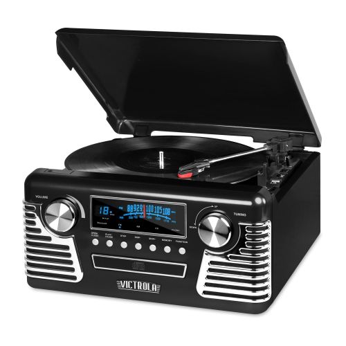  Victrola Retro Record Player with Bluetooth, CD Players and 3-speed Turntable, Blue