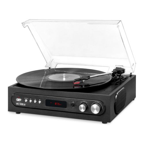  Victrola All-in-1 Bluetooth Record Player with Built in Speakers and 3-Speed Turntable, Mahogany