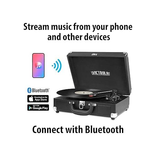  Victrola Vintage 3-Speed Bluetooth Portable Suitcase Record Player with Built-in Speakers | Upgraded Turntable Audio Sound| Includes Extra Stylus | Turquoise, Model Number: VSC-550BT-TQ