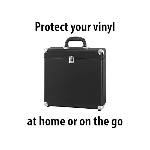  Victrola Vintage Vinyl Record Storage and Carrying Case, Fits all Standard Records - 33 1/3, 45 and 78 RPM, Holds 30 Albums, Perfect for your Treasured Record Collection, Black