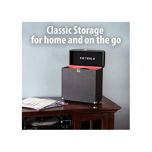  Victrola Vintage Vinyl Record Storage and Carrying Case, Fits all Standard Records - 33 1/3, 45 and 78 RPM, Holds 30 Albums, Perfect for your Treasured Record Collection, Black