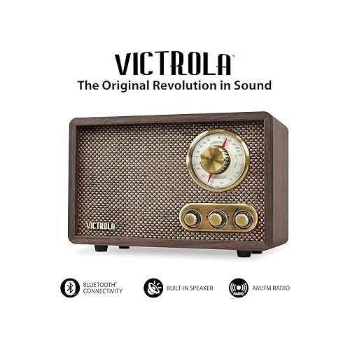  Victrola Retro Wood Bluetooth FM/AM Radio with Rotary Dial, Espresso