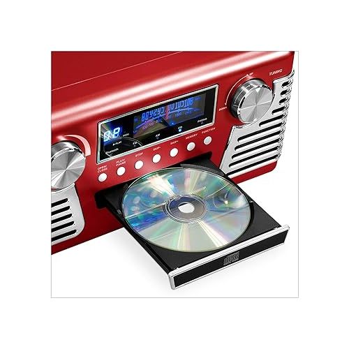  Victrola 50's Retro Bluetooth Record Player & Multimedia Center with Built-in Speakers - 3-Speed Turntable, CD Player, AM/FM Radio | Wireless Music Streaming | Red