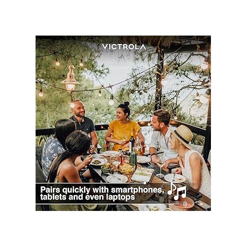  Victrola Outdoor Rock Speaker Pair - Wireless Bluetooth , for Garden, Patio, Waterproof, Built all Seasons & Solar Powered with Rechargeable Battery, Music Streaming Charcoal