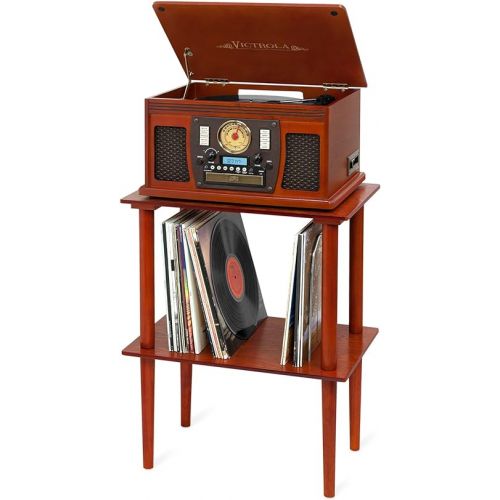  Victrola Wooden Stand for Wooden Music Centers with Record Holder Shelf, Mahogany