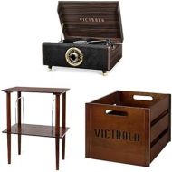 Victrola's 4-in-1 Highland Bluetooth Record Player, Espresso with Victrola Wooden Stand for Wooden Music Centers with Record Holder Shelf, Espresso & Victrola Wooden Record Crate