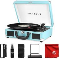 Victrola Vintage Journey 3-Speed Bluetooth Portable Suitcase Record Player with Built-in Speakers | Upgraded Turntable Audio Sound | Extra Stylus Bundle with Cleaning Kit - Turquoise, VSC-550BT-TQ