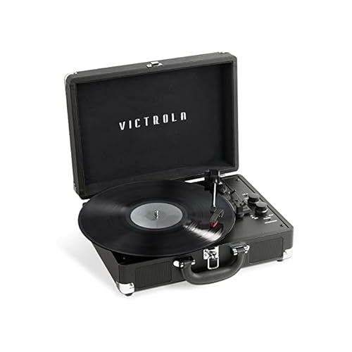  Victrola VSC-500BTC-BLK Vinyl Suitcase Record Player with Cassette, Bluetooth connectivity, 14 x 11 x 5 inches, Black