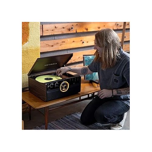  Victrola Metropolitan Mid Century 4-in-1 Bluetooth Record Player & Multimedia Center with Built-in Speakers - 3-Speed Turntable, AM/FM Radio, Wireless Music Streaming