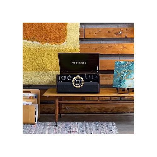  Victrola Metropolitan Mid Century 4-in-1 Bluetooth Record Player & Multimedia Center with Built-in Speakers - 3-Speed Turntable, AM/FM Radio, Wireless Music Streaming