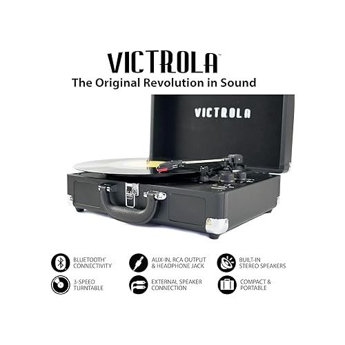  Victrola Journey+ Bluetooth Suitcase Record Player, Black (VSC-400SB-BLK-SDF)