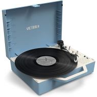 Victrola Re-Spin Sustainable Suitcase Vinyl Record Player, 3-Speed (33 1/3, 45 & 78 RPM), Belt-Driven Bluetooth Turn Table with Built-in Bass Radiator, 3.5mm Headphone Jack, Light Blue