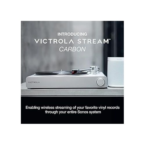  Victrola Stream Carbon Turntable - 33-1/3 & 45 RPM Vinyl Record Player, Works with Sonos Wirelessly, High Precision Cartridge, Semi-Automatic, Wi-Fi, RCA, Pre-Amp Out, Sleek & Stylish, Matte Finish