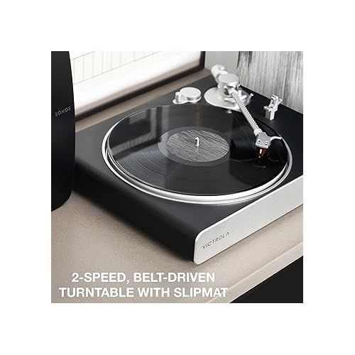  Victrola Stream Carbon Turntable - 33-1/3 & 45 RPM Vinyl Record Player, Works with Sonos Wirelessly, High Precision Cartridge, Semi-Automatic, Wi-Fi, RCA, Pre-Amp Out, Sleek & Stylish, Matte Finish