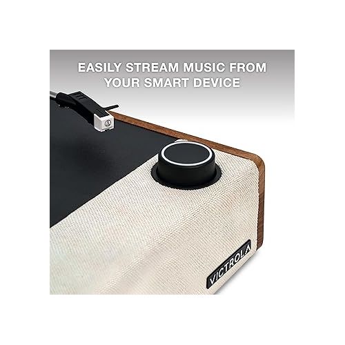  Victrola Eastwood II Record Player, Oak Finish Turntable with Speakers, Bluetooth 5.1 and Vinyl Stream Technology, Vintage Style 3-Speed Vinyl Player, Audio Technica AT-3600LA Cartridge