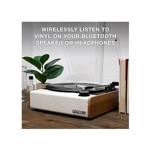  Victrola Eastwood II Record Player, Oak Finish Turntable with Speakers, Bluetooth 5.1 and Vinyl Stream Technology, Vintage Style 3-Speed Vinyl Player, Audio Technica AT-3600LA Cartridge