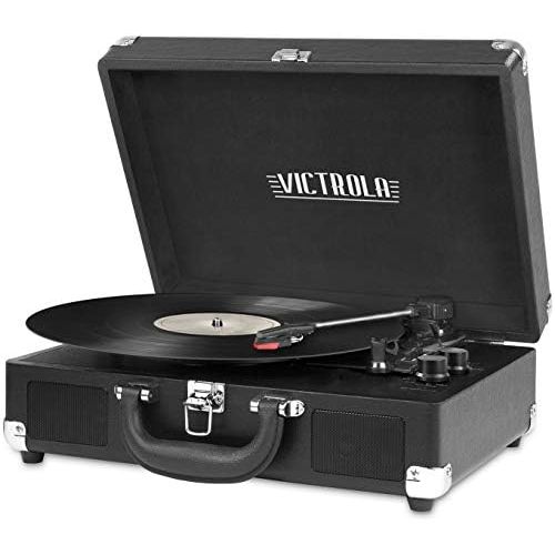  [아마존베스트]Victrola Vintage 3-Speed Bluetooth Suitcase Turntable with Speakers, Black