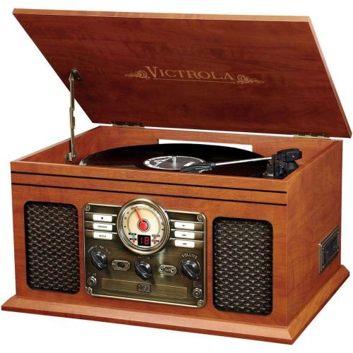  [아마존베스트]Victrola Nostalgic Classic Wood 6-in-1 Bluetooth Turntable Entertainment Center, Mahogany