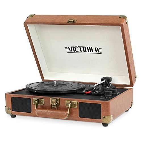  [아마존베스트]Victrola Vintage 3-Speed Bluetooth Suitcase Turntable with Speakers, Brown