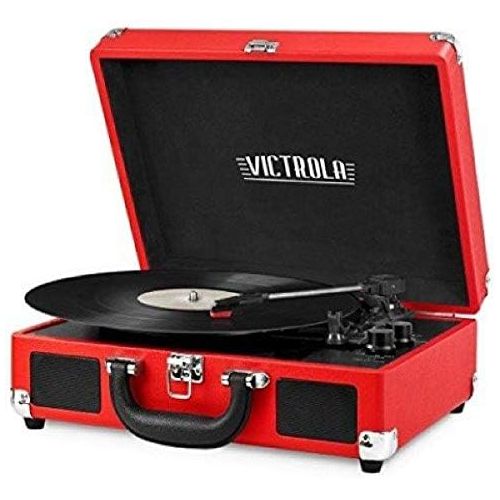  [아마존베스트]Victrola Vintage 3-Speed Bluetooth Suitcase Turntable with Speakers, Red
