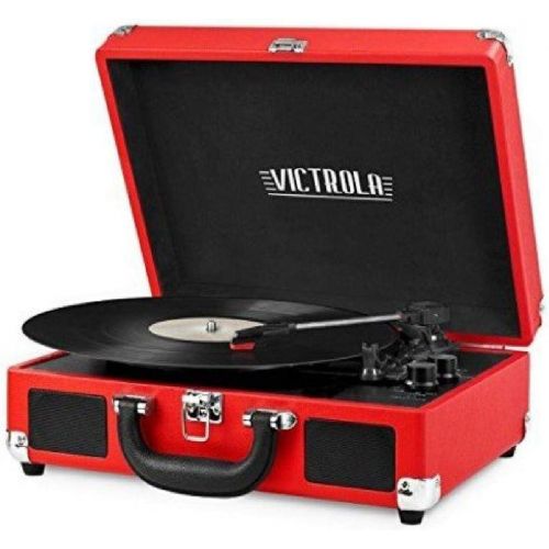  [아마존베스트]Victrola Vintage 3-Speed Bluetooth Suitcase Turntable with Speakers, Red