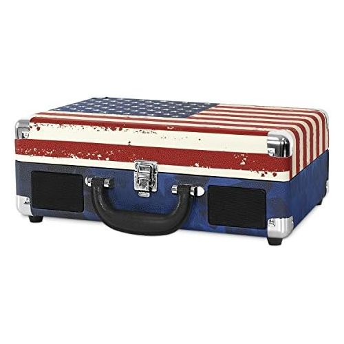  [아마존베스트]Victrola Vintage 3-Speed Bluetooth Suitcase Turntable with Speakers, American Flag