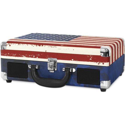  [아마존베스트]Victrola Vintage 3-Speed Bluetooth Suitcase Turntable with Speakers, American Flag