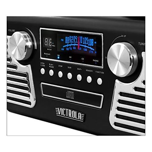  [아마존베스트]Victrola 50s Retro 3-Speed Bluetooth Turntable with Stereo, CD Player and Speakers, Black