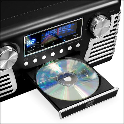  [아마존베스트]Victrola 50s Retro 3-Speed Bluetooth Turntable with Stereo, CD Player and Speakers, Black