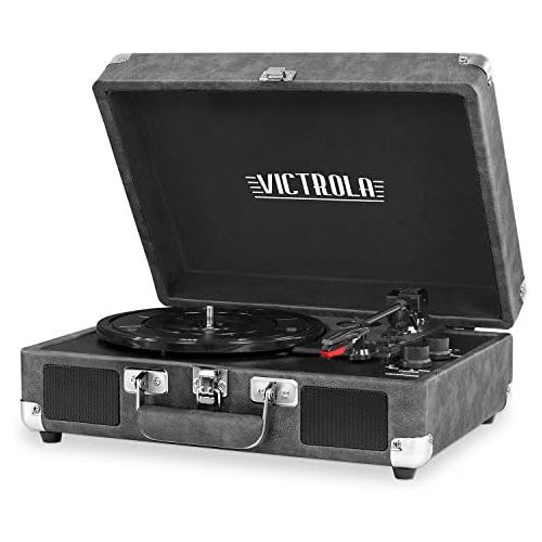  [아마존베스트]Victrola Vintage 3-Speed Bluetooth Suitcase Turntable with Speakers, Gray