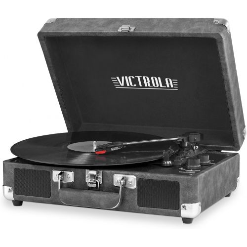  [아마존베스트]Victrola Vintage 3-Speed Bluetooth Suitcase Turntable with Speakers, Gray